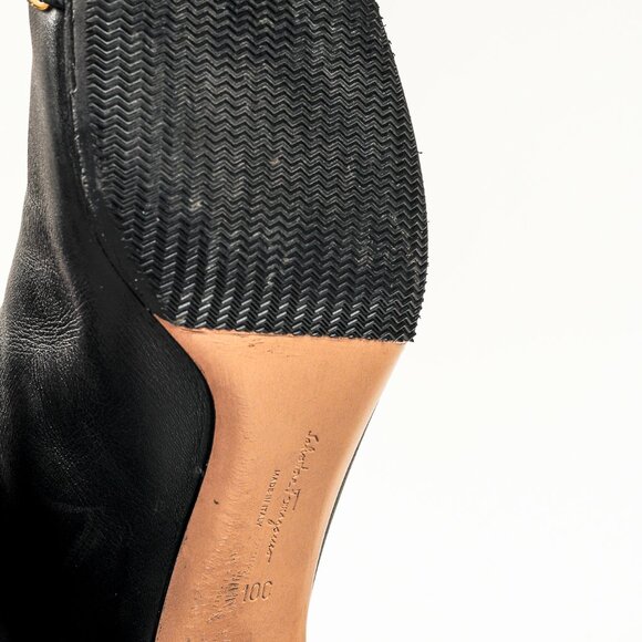 Salvatore Ferragamo Atri Glossy Cap Toe Black Leather Ankle Boot - Picture 5 of 11